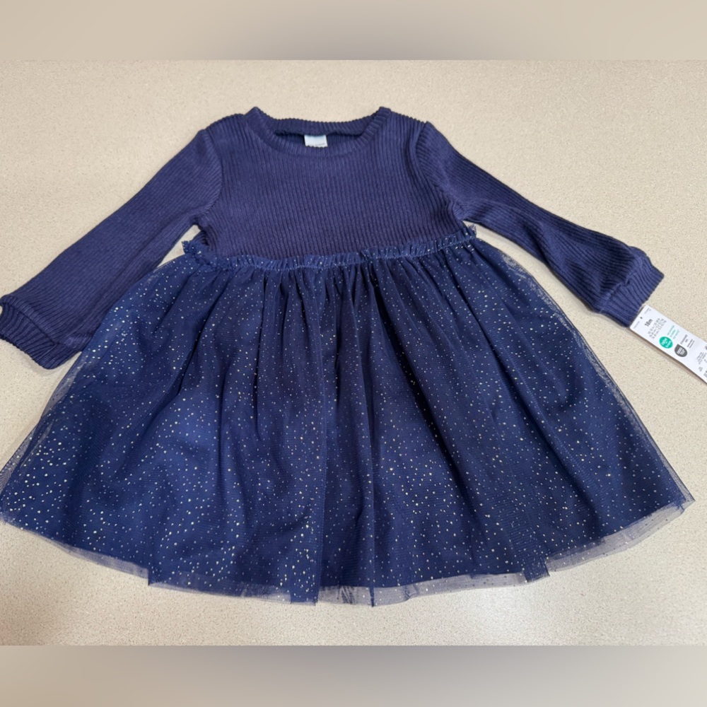 Carter's Ribbed Navy Blue Dress silver sparkles 18m lined with underpants